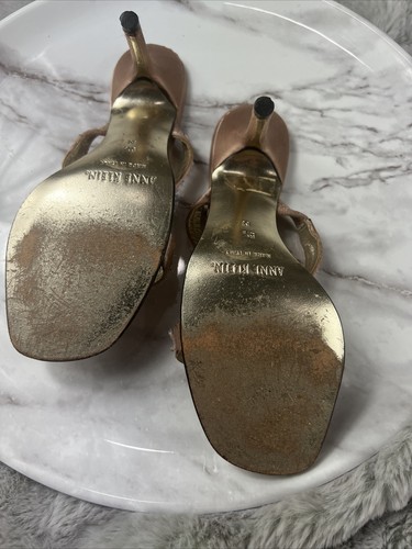 Anne Klein Women's Size 5 1/2 Blush Pink Slip On Sandal Heels Sequins Satiny - Picture 8 of 8