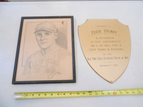 ORIGINAL EDDIE STUMPF ITEM BREWERS DRAWING 1965 50 YEARS BASESBALL PLAQUE AAGPBL - Picture 7 of 7