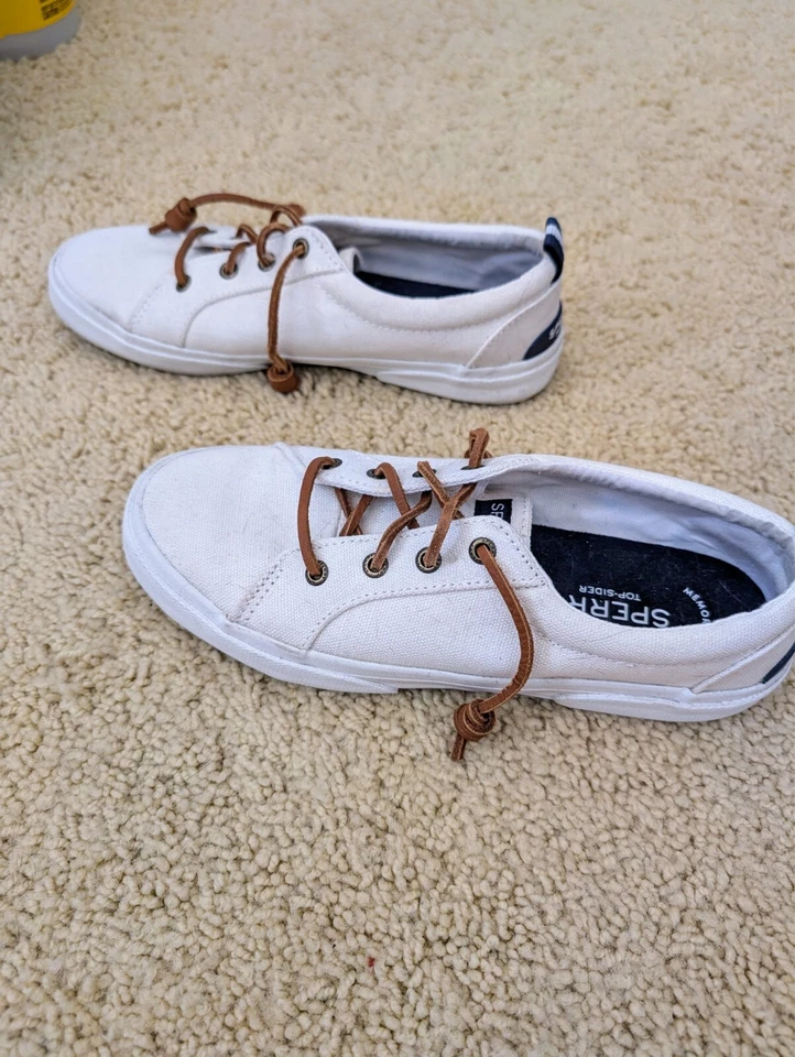 Женские белые холщовые кожаные шнурки Sperry Top Siders размер 6,5; носились только дважды, - Изображение 4 из 4