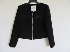 Milly New York Zip Front Jacket-woven Textured Wool -black- Size 8- Nwt $525