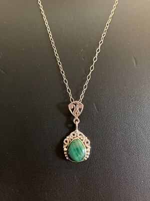 .925 Sterling 18 Zoll ovale Gliederkette Halskette mit .925 afrikanischem Malachit Anhänger