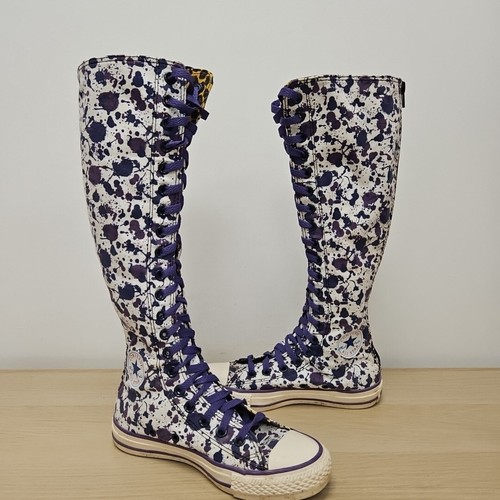 Converse All Star Paint Splash Splatter Knee High Tall Black Boots UK 3 EU 35 - Bild 11 von 17