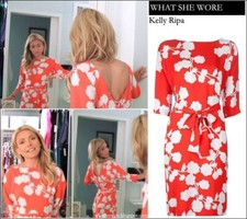 2 DVF Diane von Furstenberg Kelly Ripa MAJA Halo Buds Orange Silk Dress & Belt