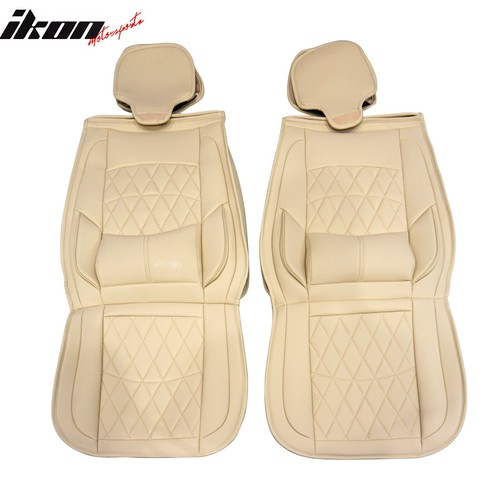 Universal Beige PU Leather Car Seat Covers w/ Lumbar 04B Style 5-Seat Full Set - Picture 12 of 20