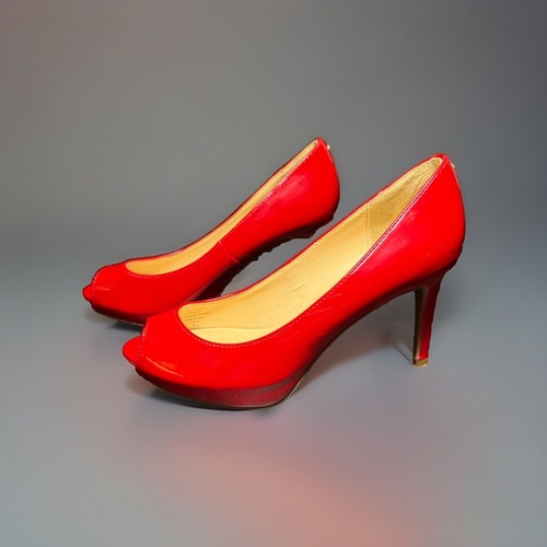 Liz Claiborne Candy Apple Red Open Peep Toe Patent Leather Pumps Women’s 7M - Picture 2 of 7