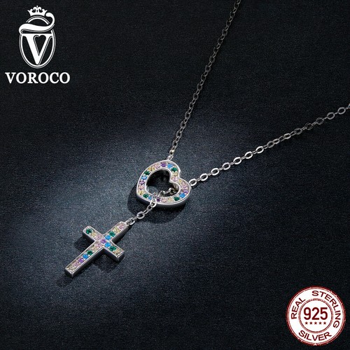 Real 925 Sterling Silver Love cross Necklace For Fashion For Women Girls VOROCO - Picture 5 of 12