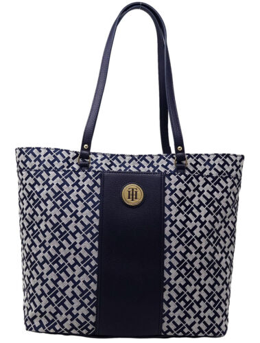 NEW Tommy Hilfiger Logo Navy Blue Tote Bag Handbag Purse & Wallet Set - Picture 3 of 7