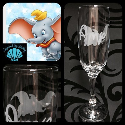 Personalised Disney Dumbo Elephant Tall High Glass Handmade FREE Name Engraved