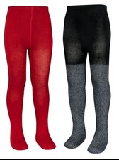 Girls Heavyweight Tights 2 Pack Red Black Footed Tights Sz S 4/6 Wonder Nation