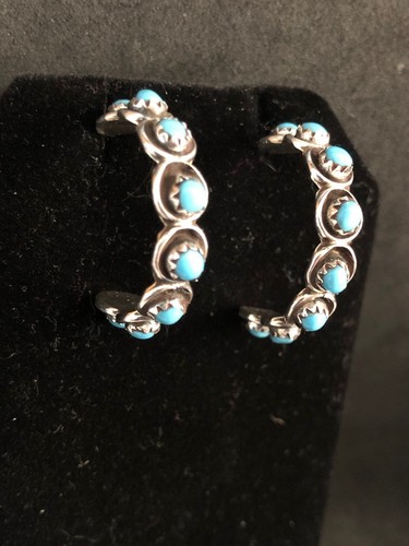 Türkis 3/4 Creolen 1" Ohrhänger Zuni Florinda Lonasee Sterlingsilber 3009 - Bild 1 von 4