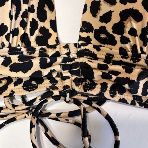 Salt + Cove Bikini Top Size XL Junior Leopard Print Strappy Shirred Swimwear - Picture 2 of 11