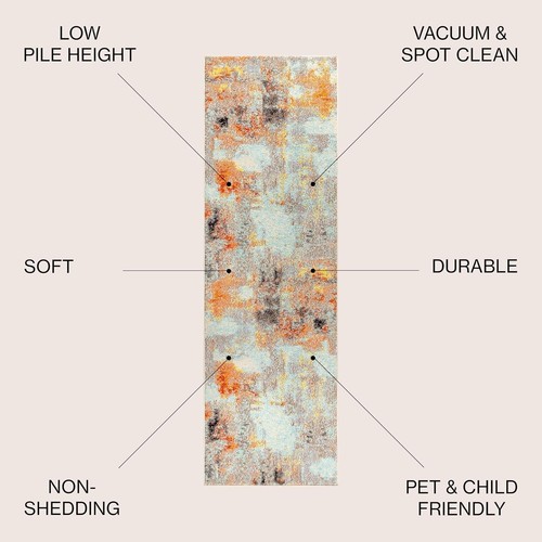Stylish Vintage Abstract Area Rug, 2X8 ft, Cream/Orange, Pet-Friendly Design - Picture 4 of 11