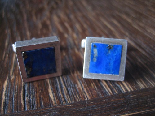 Gemelos de diseño modernista azul brillante plata 925 lapislázuli - Imagen 2 de 3