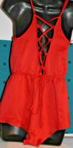 Red Babydoll Satin Romper Black Lace details Small S Lingerie Teddy Shorts - Picture 3 of 6