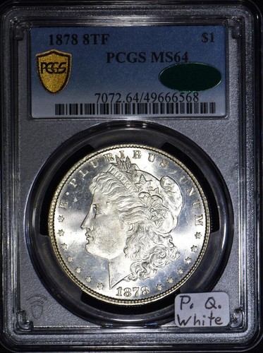 Dólar Morgan 1878 8TF PCGS y CAC MS-64; calidad premium, blanco - Imagen 1 de 5