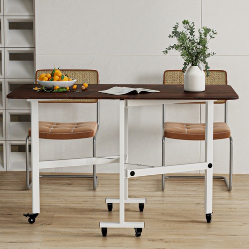 Drop Leaf Table with 360° Rolling 6-Wheels, Folding Dining Table for Small Space - Picture 7 of 14