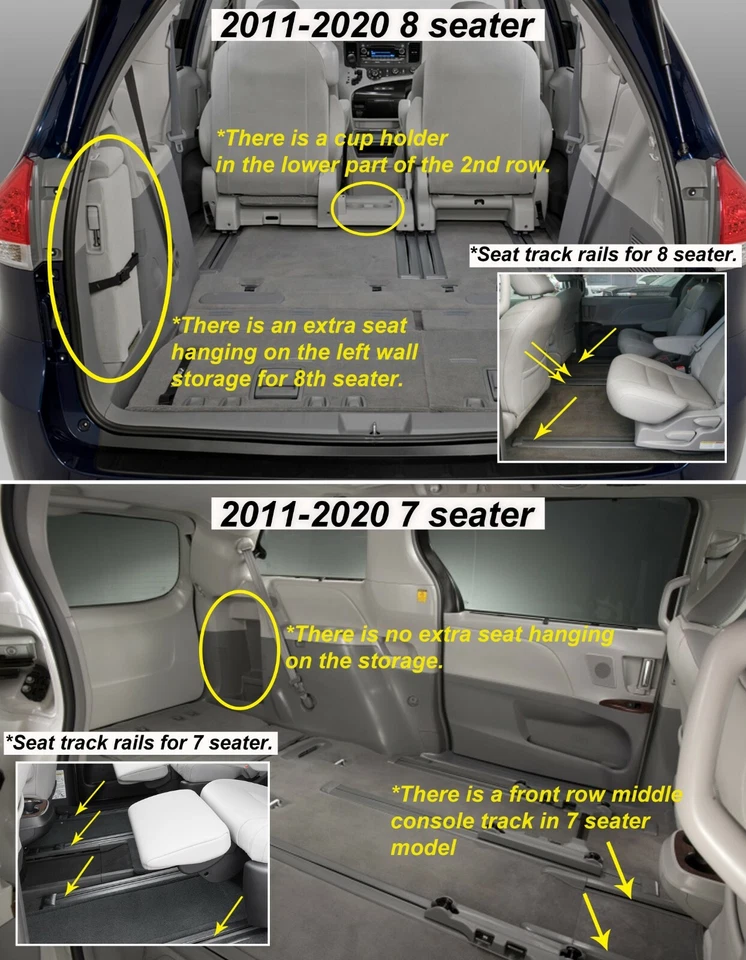 ToughPRO Floor Mats Full Set Black For Toyota Sienna 8 Seater 2011-2020 - Image 2 of 4