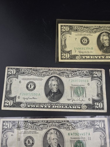 Lot Of Federal Reserve Note US Currency 1934 1950 1963 1993 $20 1969 $10 1963 $5 - Picture 4 of 21
