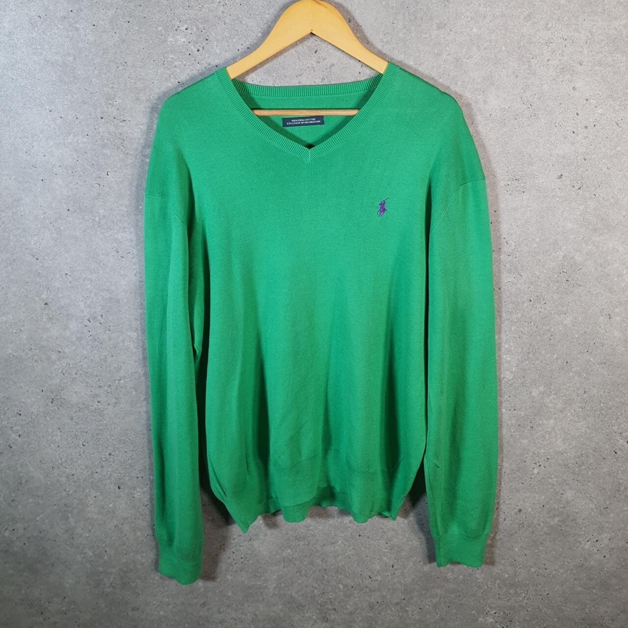 Vintage Ralph Lauren Polo Pima Cotone Felpa Uomo Grande Verde Pullover Pony