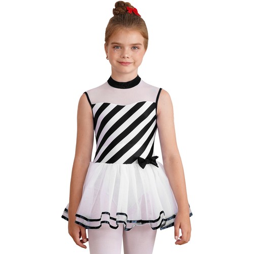 Kinder Mädchen Weihnachten Party gestreift Neckholder Tutu Kleid Schlittschu Ballett Tanz Kostüm - Bild 56 von 76