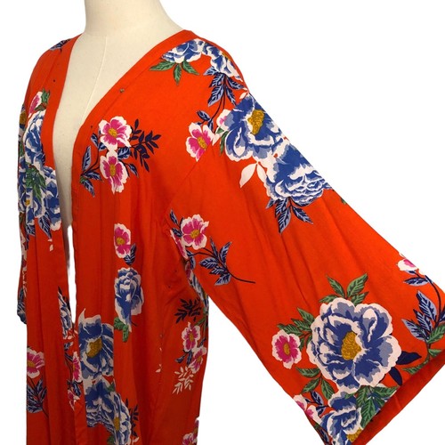 Jessica Simpson Gwendelin Duster Womens XL Spicy Orange Blue Floral Maxi Kimono - Picture 10 of 11