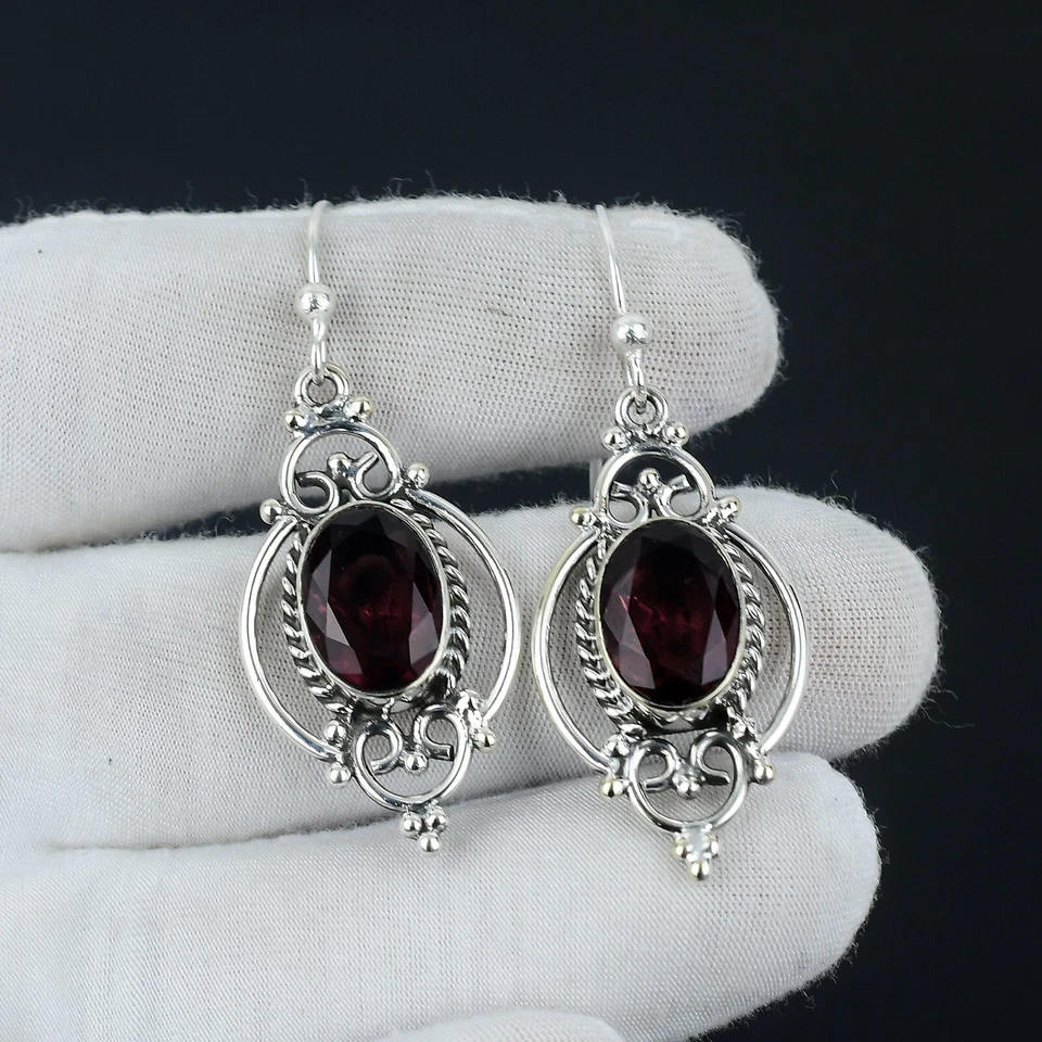 Rosa Ametista Gemma Orecchini Pendenti 925 Argento Sterling Mano Gioielli Regalo - Immagine 2 di 4