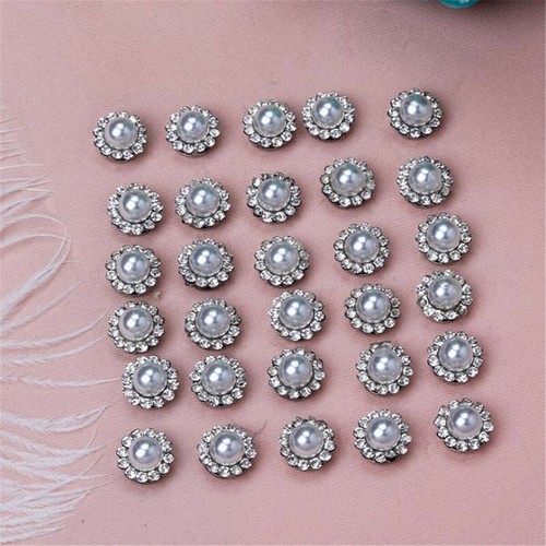 100Pcs Bling Crystal Rhinestone Pearl Flatback Buttons Wedding Embellishments - Picture 11 of 13
