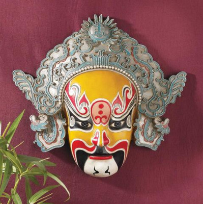 Colorful PEKING OPERA WALL MASK SCULPTURE Han Dynasty Warrior Asian Chinese Art