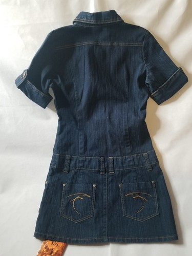 Drama Gold Blue Denim Jean Button Down Dress size 5/6 style D1031 CA6 - Picture 2 of 9