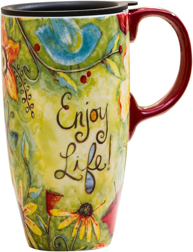 CEDAR HOME Coffee Ceramic Mug Porcelain Latte Tea Cup with Lid 17Oz. Enjoy Life - Picture 10 of 12