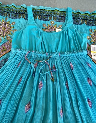 NWT BILA Medium Turquoise Floral Geometric Gauze Skirt Sleeveless Maxi Dress - Picture 6 of 9