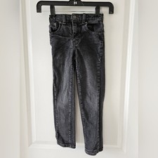 Kids Boys Straight Slim Faded Black Denim Jeans Size 6 Adjustable Waist
