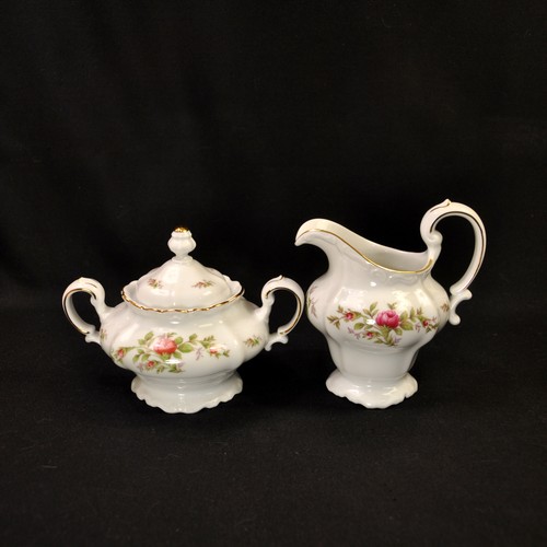 Johann Haviland Creamer & Sugar w/Lid Red Pink Moss Rose Green Gold 1966-1980's - Picture 3 of 16