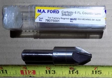 New M.A FORD carbide 6 flute countersink 3/4" diameter X 60 degree X 1/2" shank