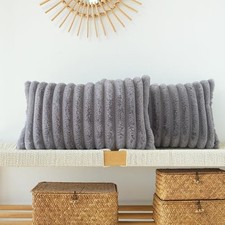 Pack of 2 Faux Fur Plush Decorative Throw Pillow 12" x 20" Pack of 2 Grey