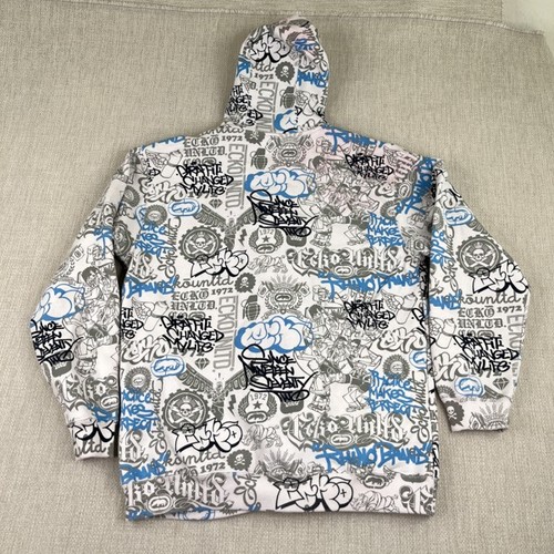 Felpa con cappuccio e zip intera Ecko Unltd uomo XL ampia oversize Y2K (LEGGI) grunge graffiti - Foto 2 di 20