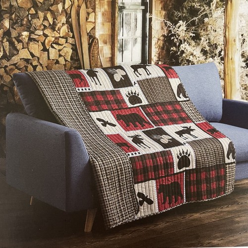 Virah Bella Red & Black Patchwork Lodge Plaid Quilted Throw Blanket - 50" x 60" - Bild 1 von 3