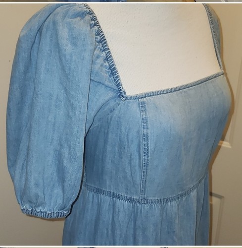 Gap Chambray Puffärmel gesmoktes Midikleid quadratischer Ausschnitt Medium Baumwolle neu mit Etikett - Bild 3 von 10