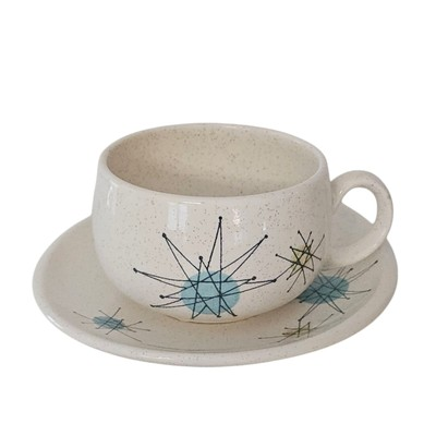 #ad Franciscan Atomic Starburst Coffee Cup and Saucer Set MCM 1950s $20.69