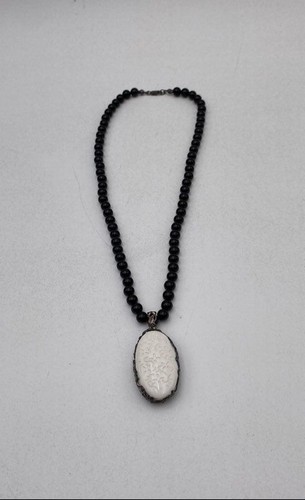 925 Sterling Silver Black Beads Pendant Necklace 18" 37.62g