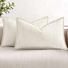 Chenille Throw Pillow Covers 12x20 Set of 2, Thick Textured Slubby Neutral De...