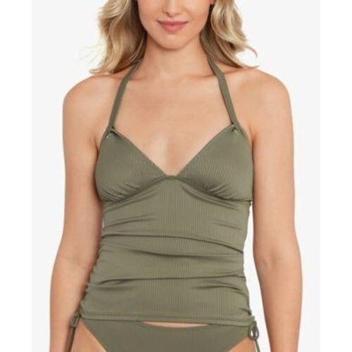 Salt + Cove Tankini Top Olive Green Halter Tank Ribbed Drawstring Sides Size L - Picture 2 of 6
