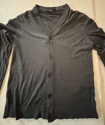Theory Cardigan Mens size Small V-Neck Charcoal Button Up Sweater - Picture 2 of 12