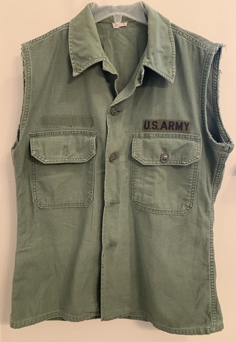 Vintage 1964 US Militär Herren Größe 15 1/2 x 33 abgeschnittener Baumwollsatin Vietnam OG 107