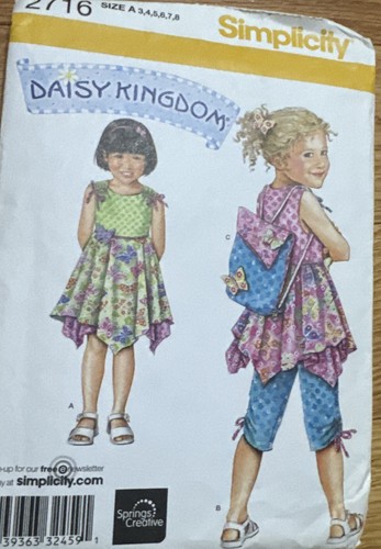 Simplicity 2716 Daisy Kingdom Girl Dress Top Capri Pants Pattern Size 3-8 UNCUT - Picture 1 of 4