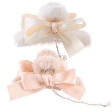 Plush Bow Hair Claw Clips 2-Pack for Winter with Pompom Tassel for Women