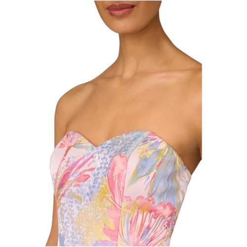 $595 Aidan Mattox Strapless Sweetheart Neck Floral Print A-Line Ball Gown Sz 14 - Picture 2 of 13