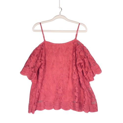 Miss Chevious Shirt Womens Size 2XL Pink Crochet Cold Shoulder Boho Sexy - Picture 9 of 13