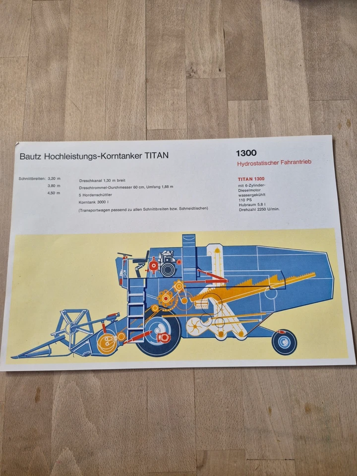 Orig. Schlepper Prospekt Bautz Titan 1300 Mähdrescher Traktor Fendt Deutz Fahr - Bild 1 von 1