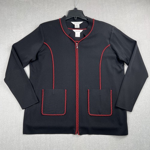 Exclusively Misook Cardigan Jacket Tank Top Set Large Black Red Knit 2 Piece